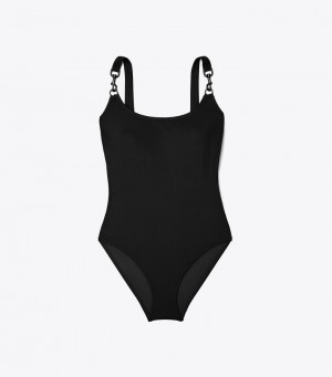 Women's Tory Burch Clip Tank Swimsuit, Black Hardware Swimwear & Cover-Ups | SZCNDL-548