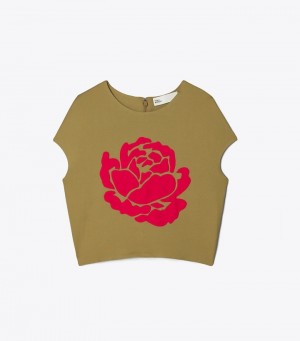 Women's Tory Burch Jersey Crepe Rose Tops & Shirts | NHKCZE-347