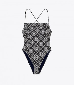 Women's Tory Burch Printed Tie-back One-piece Swimwear & Cover-Ups | QSAXYZ-245