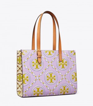 Women's Tory Burch Small T Monogram Contrast Embossed Tote Bags | RYMLJH-635