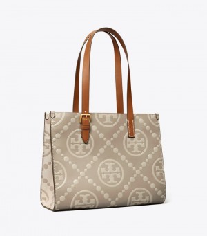 Women's Tory Burch Small T Monogram Contrast Embossed Tote Bags | YEGCQK-649