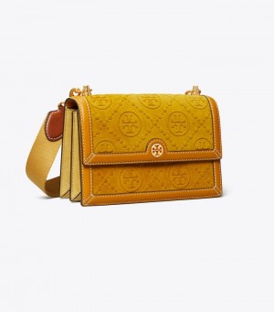 Women's Tory Burch Small T Monogram Suede Embossed Shoulder Bags | ZTBXVU-243