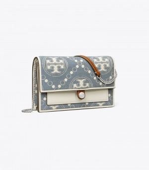 Women's Tory Burch T Monogram Denim Wallet Crossbody Mini Bags | HZLWBQ-641