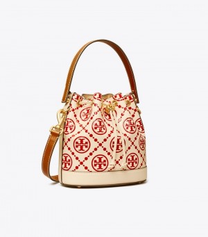 Women's Tory Burch T Monogram Embossed Bucket Bags | GZHJBE-026