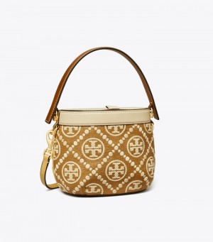 Women's Tory Burch T Monogram Embroidered Raffia Canteen Crossbody Bags | KWNIOQ-369