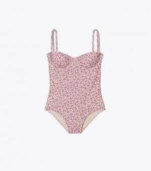 Women's Tory Burch Woven Underwire One-piece Swimwear & Cover-Ups | HCJEWK-264