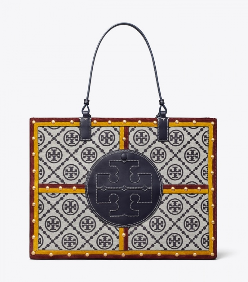 Women's Tory Burch Ella Monogram Quadrant Tote Bags | ROQXVB-360