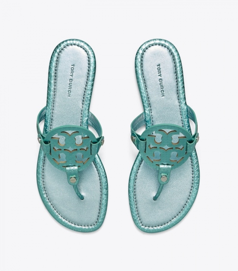 Women's Tory Burch Miller Metallic Snake Embossed Leather Sandals | RJCSXA-514