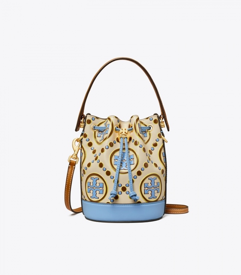 Women's Tory Burch Mini T Monogram Contrast Embossed Bucket Bags | RUFLEQ-403