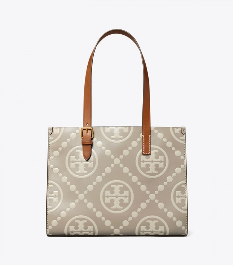 Women's Tory Burch Small T Monogram Contrast Embossed Tote Bags | YEGCQK-649