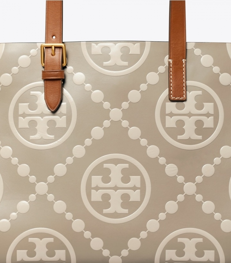 Women's Tory Burch Small T Monogram Contrast Embossed Tote Bags | YEGCQK-649