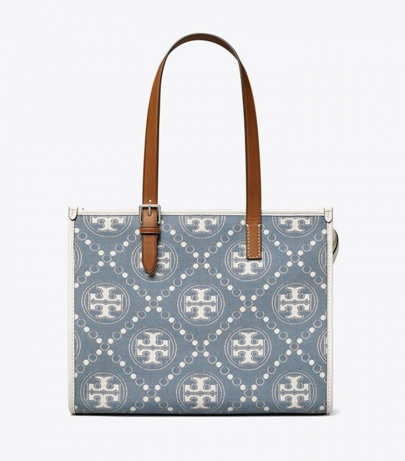 Women's Tory Burch Small T Monogram Denim Tote Bags | PDTVXF-760