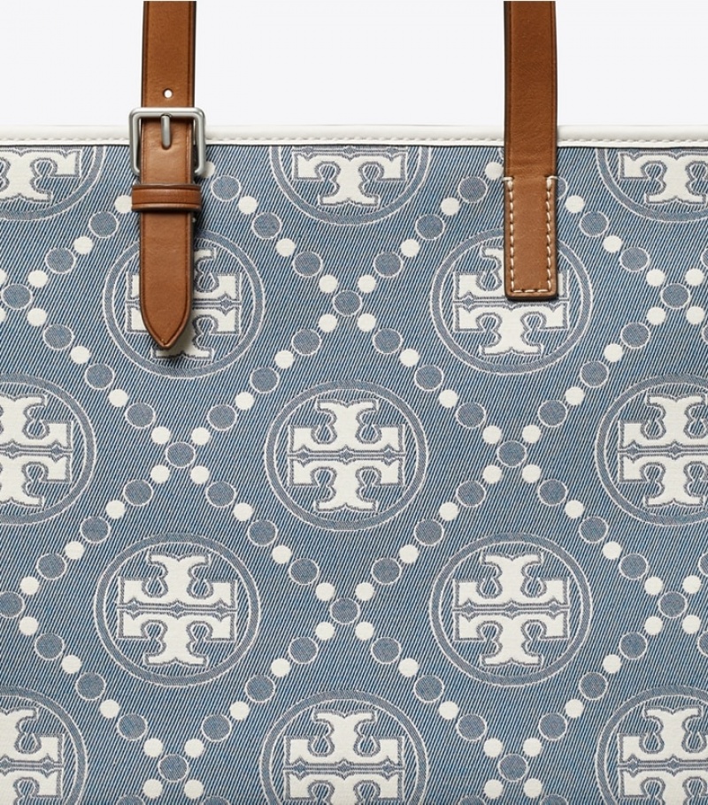 Women's Tory Burch Small T Monogram Denim Tote Bags | PDTVXF-760