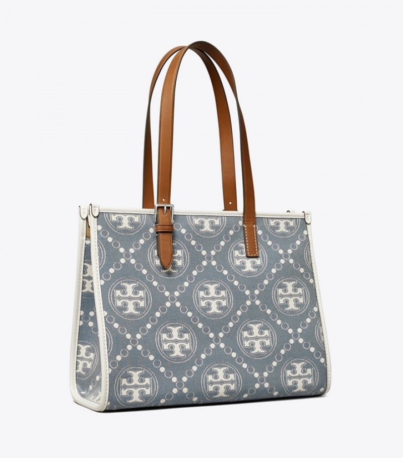 Women\'s Tory Burch Small T Monogram Denim Tote Bags | PDTVXF-760