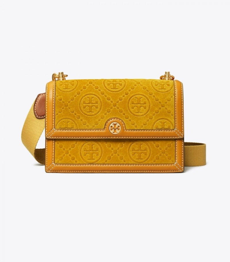 Women's Tory Burch Small T Monogram Suede Embossed Shoulder Bags | ZTBXVU-243