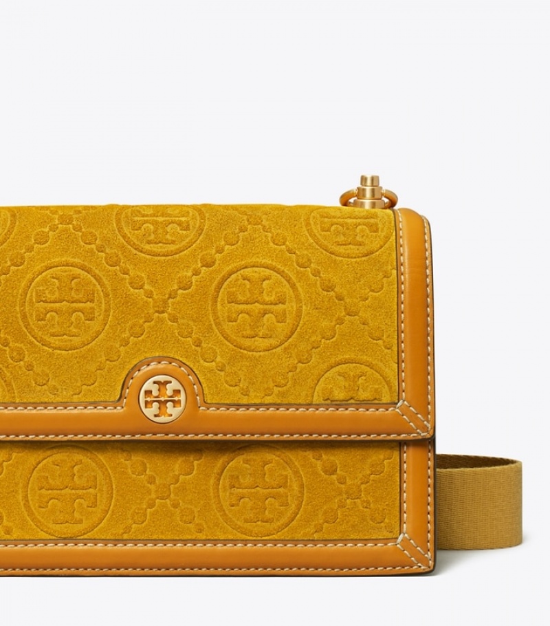 Women's Tory Burch Small T Monogram Suede Embossed Shoulder Bags | ZTBXVU-243