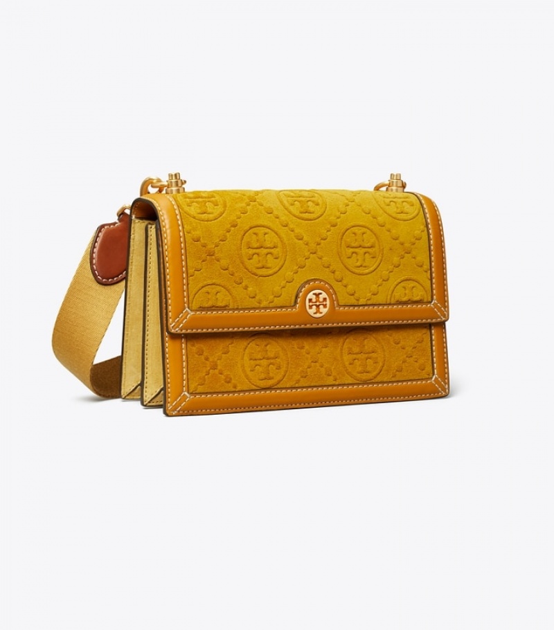 Women\'s Tory Burch Small T Monogram Suede Embossed Shoulder Bags | ZTBXVU-243