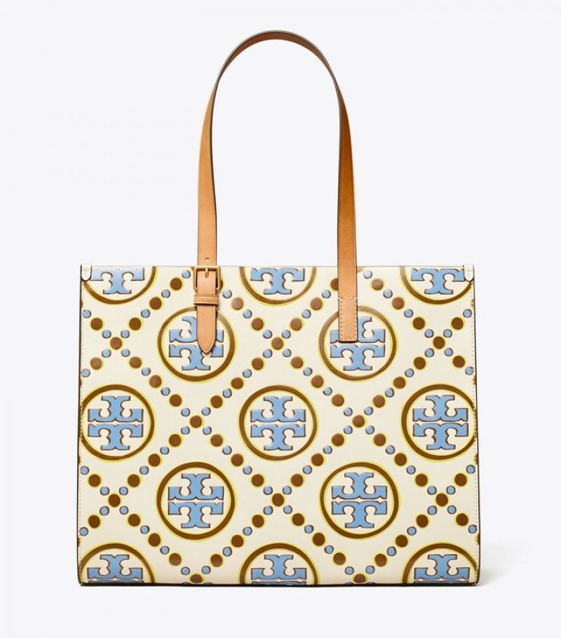 Women's Tory Burch T Monogram Contrast Embossed Tote Bags | SFQZDH-931