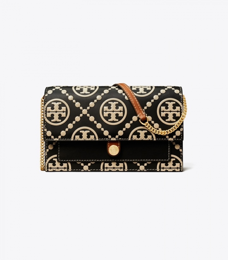 Women's Tory Burch T Monogram Contrast Embossed Chain Wallet Mini Bags | SMTRWI-750