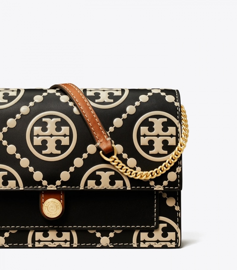 Women's Tory Burch T Monogram Contrast Embossed Chain Wallet Mini Bags | SMTRWI-750