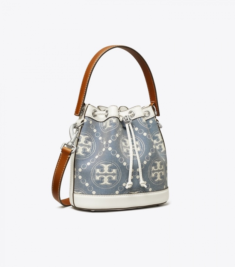 Women\'s Tory Burch T Monogram Denim Bucket Bags | BUVJQI-195