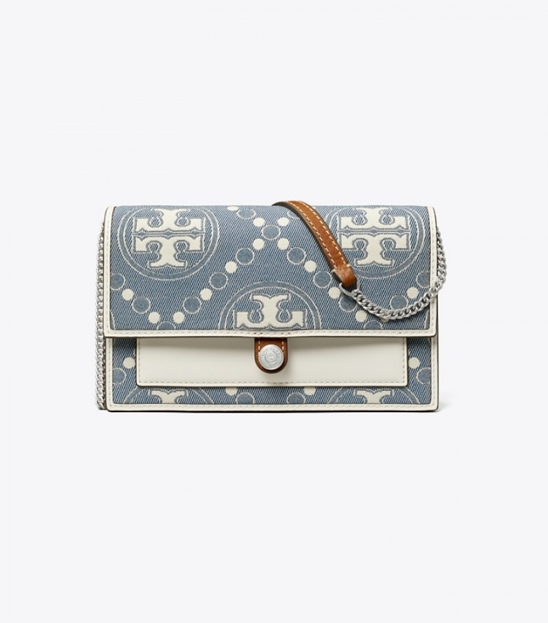 Women's Tory Burch T Monogram Denim Wallet Crossbody Mini Bags | HZLWBQ-641