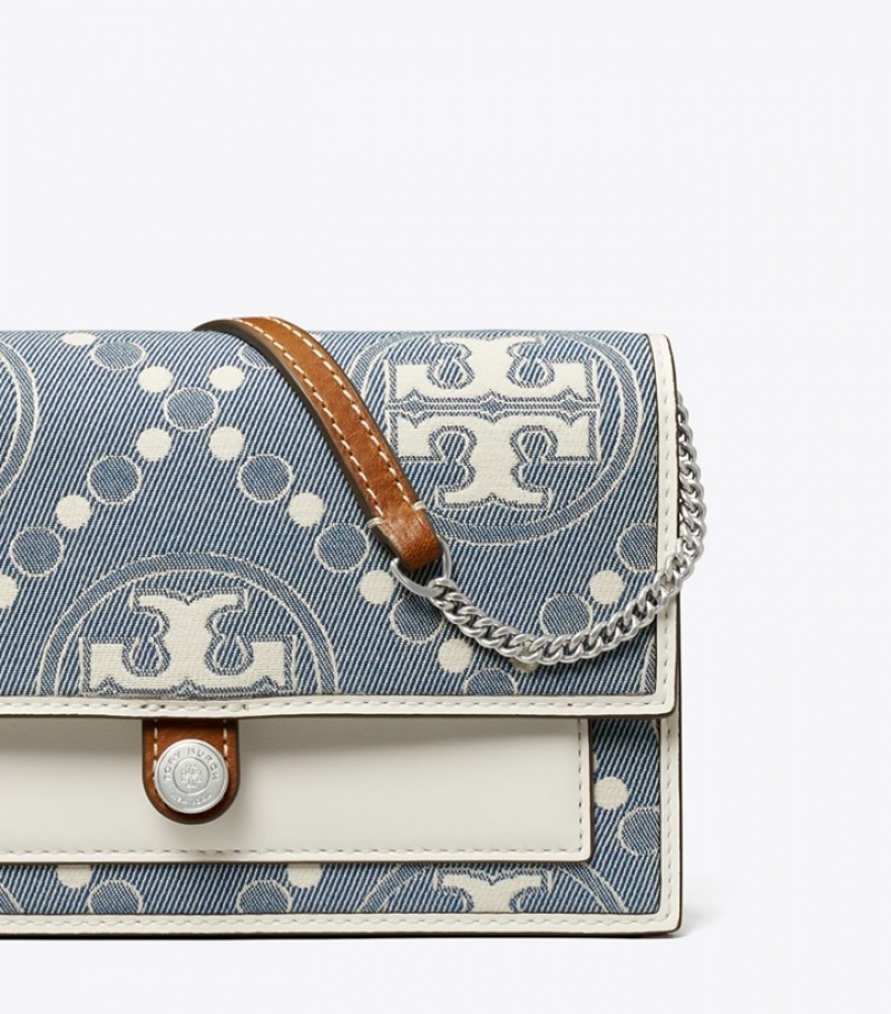 Women's Tory Burch T Monogram Denim Wallet Crossbody Mini Bags | HZLWBQ-641