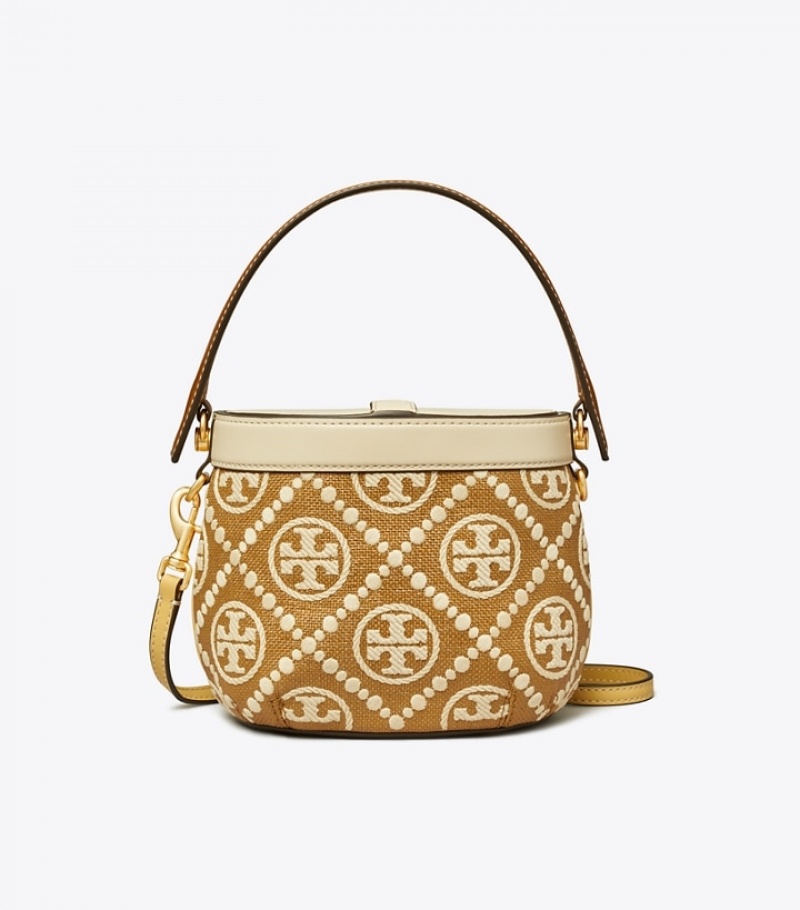 Women's Tory Burch T Monogram Embroidered Raffia Canteen Crossbody Bags | KWNIOQ-369