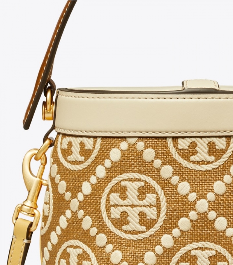 Women's Tory Burch T Monogram Embroidered Raffia Canteen Crossbody Bags | KWNIOQ-369