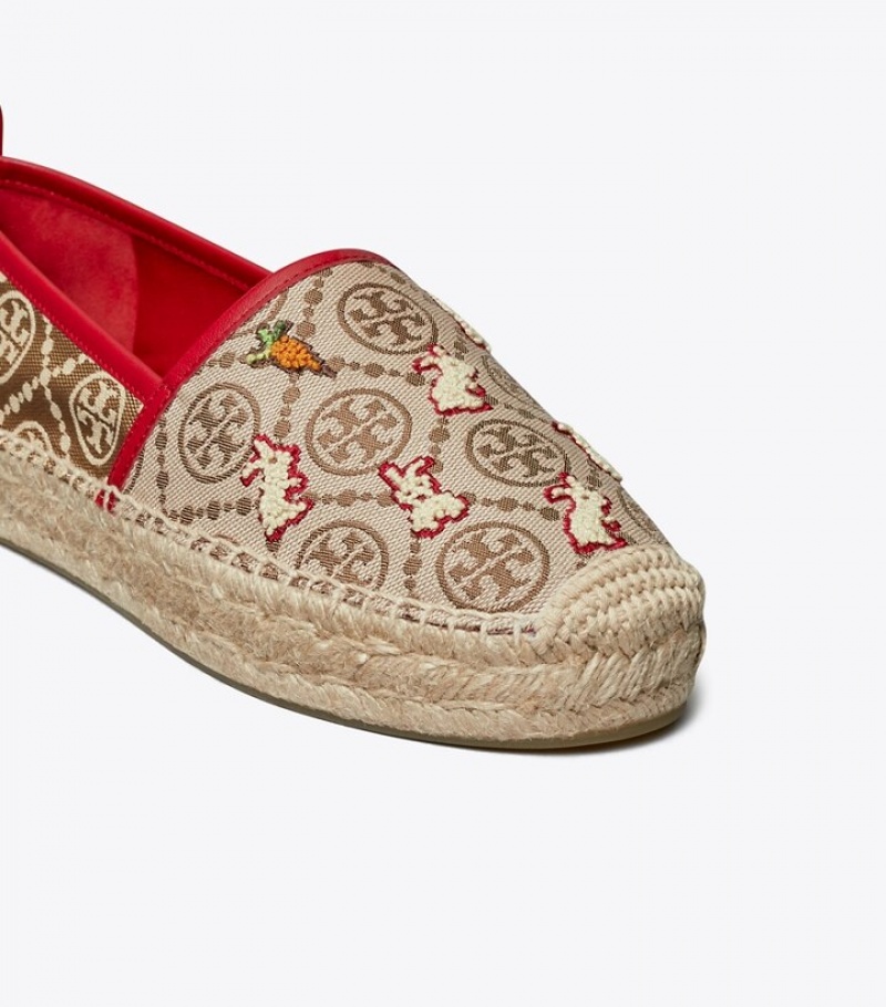 Women's Tory Burch T Monogram Rabbit Embroidered Espadrilles | ERIGKD-012