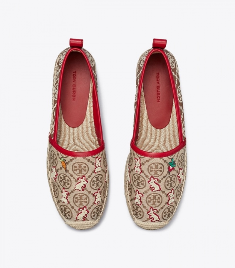 Women's Tory Burch T Monogram Rabbit Embroidered Espadrilles | ERIGKD-012