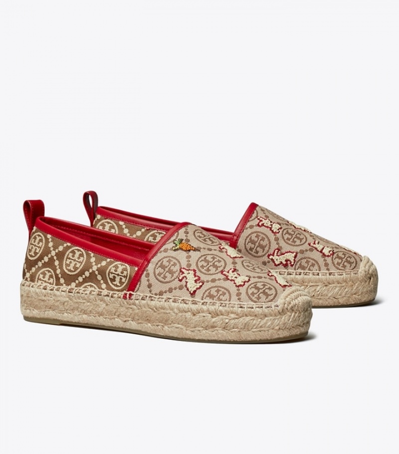 Women\'s Tory Burch T Monogram Rabbit Embroidered Espadrilles | ERIGKD-012